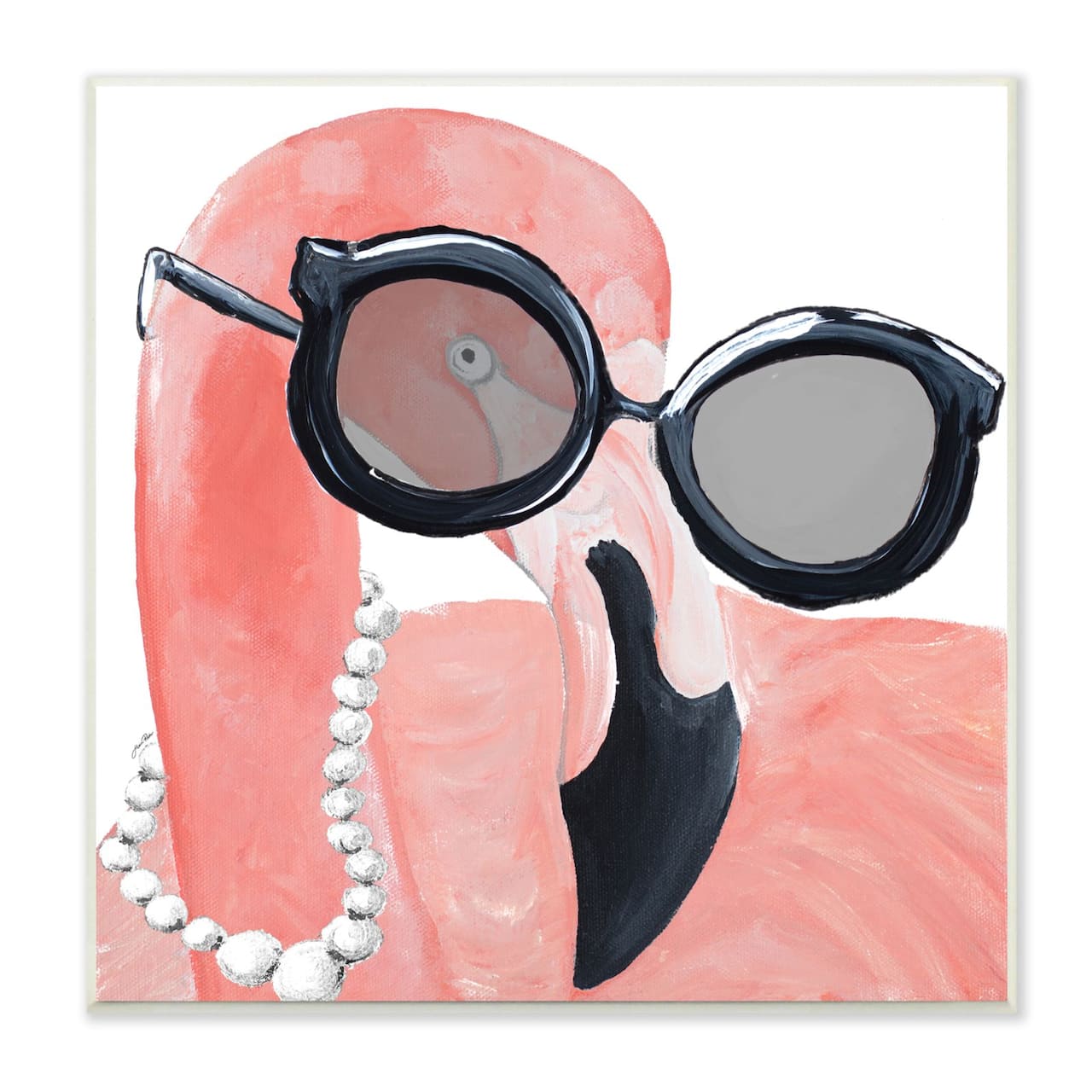 Stupell Industries Glam Fashion Pink Flamingo Sunglasses Pearls Bird,12" x 12"